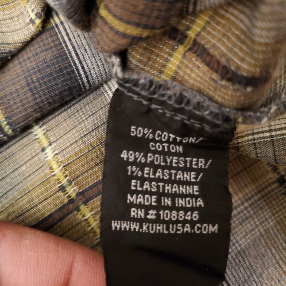 Vintage Kuhl Shirt Mens Large Earth Tone Plaid Short Sleeve Button Up Normcore - Picture 8 of 13